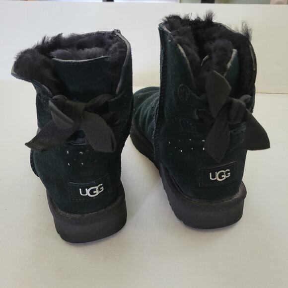 Ugg Boots Black Suede Gem Crystal Studded Bow Women Size 9 New S/N 1019197 - Picture 3 of 7